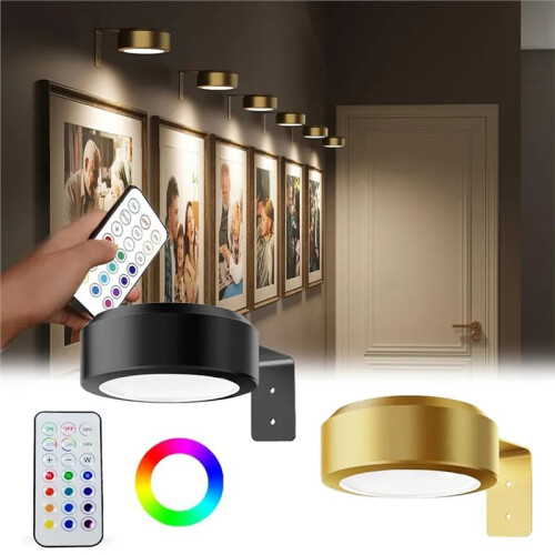 Remote Control LED Wall Lamp, Dimmable, Magnetic Mount, Battery Powered, RGBW A 1