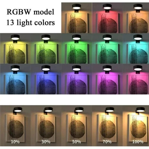 Remote Control LED Wall Lamp, Dimmable, Magnetic Mount, Battery Powered, RGBW A 2