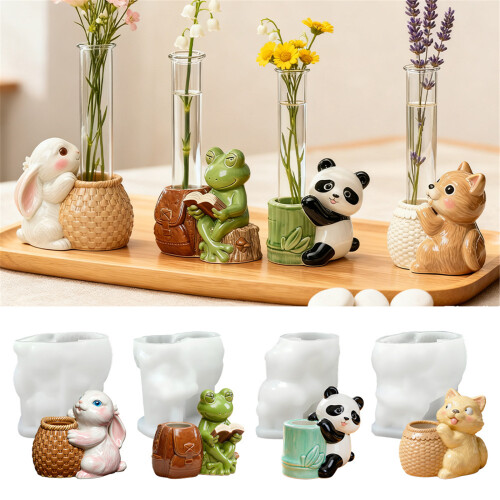Reusable Panda Rabbit Silicone Mold Hydroponic Vase-10 1