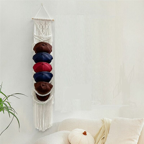 Cap Hanger-Boho Macrame Cap Holder Wall Hat Organizer for Baseball Cap Holder Over Door,Hat Rack for Wall,Cap RackB 2