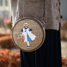 (Bulge, Flower basket girl) Hand embroidery diy material bag fabric embroidery fashion creative storage cosmetic bag