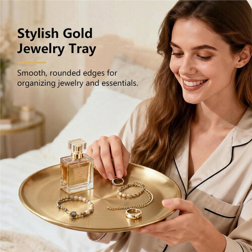 Decorative Gold Round Tray for Coffee Table, Vanity, and Home Décor Organization 2