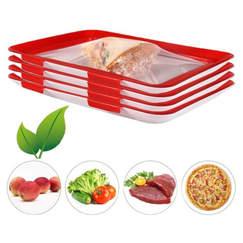 4Pcs Stackable Food Storage Trays with Vacuum Preservation Technology for Extended Freshness Green