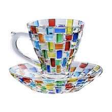 Multipurpose Painted Colorful Glass Drinking Cup and Saucer Set