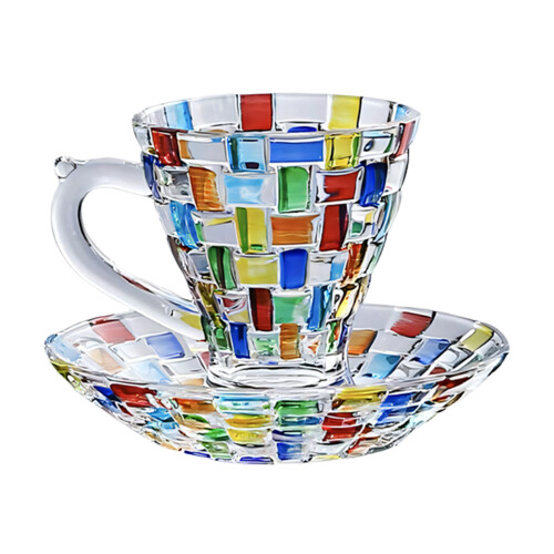 Multipurpose Painted Colorful Glass Drinking Cup and Saucer Set