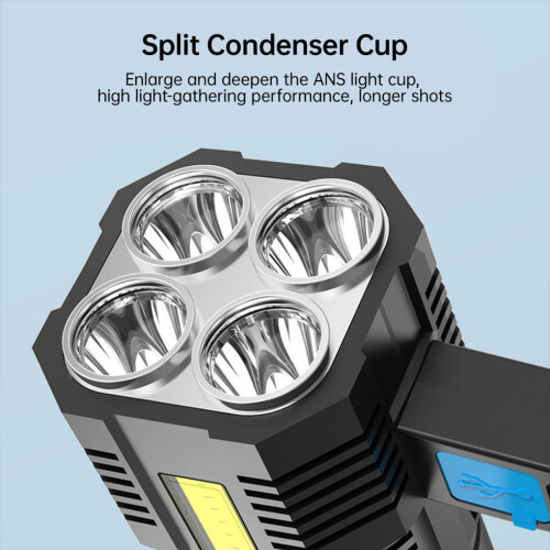 Flashlight P1000 LED USB 4 Modes Adjustable Searchlight Spotlight 1
