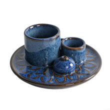 Plateau en céramique avec bâton d'encens-bleu marine