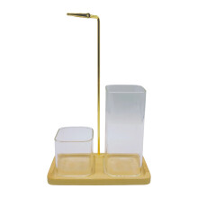Mountain Glass Ashes Catcher-Wood color Square double cup wi