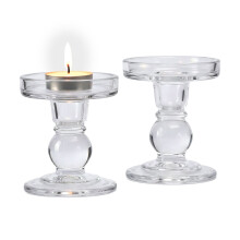 Candelabros de vidrio, juego de 2 para velas cónicas y de pilar