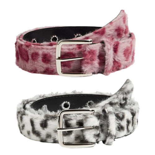 Leopard Print Furry Belt Soft Textured Strap Stylish- khaki 1