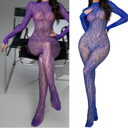 Long Sleeve Bodysuit Tights Open Back Detailing-sapphire1 2