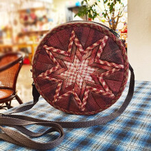 (Waist drum bag, Brick red) Hand embroidery diy material bag fabric embroidery fashion creative storage cosmetic bag