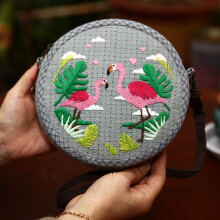 (Bulge, Flamingo) Hand embroidery diy material bag fabric embroidery fashion creative storage cosmetic bag