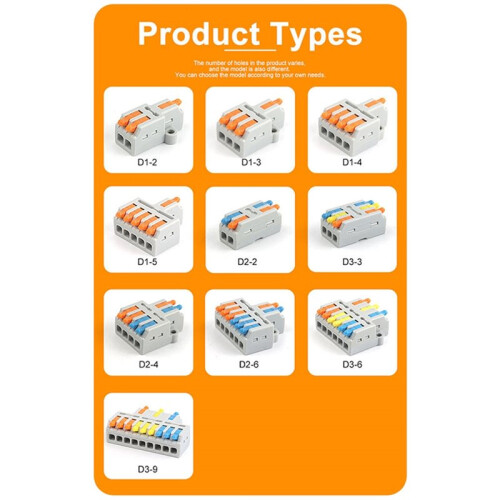 Universal Wire Conductor Connector Boxed Electrical Cable Splitter Quick Compact Type Terminal Block with Lever 52PCS 1