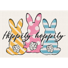 (ZD037, 45x30cm) Easter Bunny Placemats Imitation Linen Egg Placemats Party Banquet Table Mats