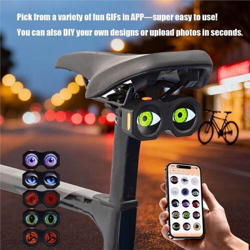 Eyes Bike Tail Light, USB Rechargeable  Programmable LED with Customizable Patterns Dual Screen 2
