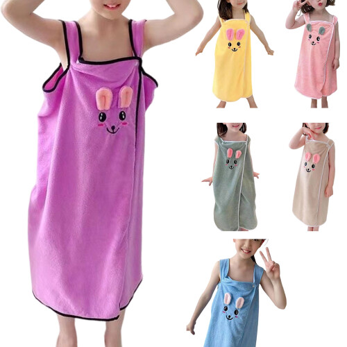 Children Bathrobe Towel Set Includes Headband Quick-Yellow 1 1