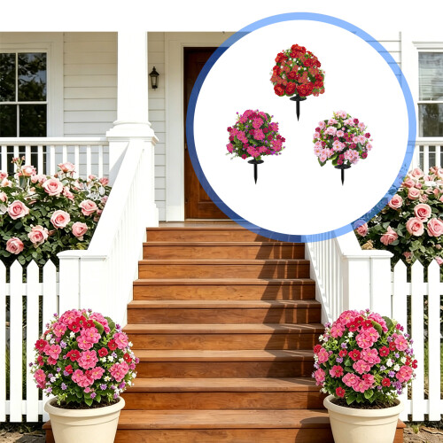 Realistic Flower Artificial Green Plant With Stake For-Pink 2