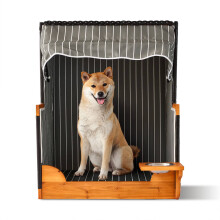 Hundestrandstuhl mit Napf, Holz & Rattan