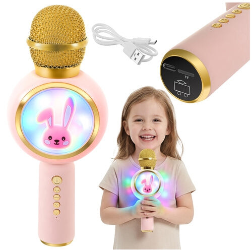 Micrófono de karaoke inalámbrico Bluetooth para niños, color rosa