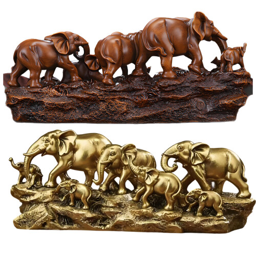 Elephant Herds With Babies Statue Ornament-Dark Brown 1