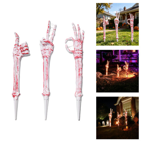 Lighted Up Plastic Skeleton Hand Ground Stakes For Garden Yard 1