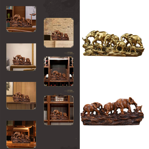 Elephant Herds With Babies Statue Ornament-Dark Brown 2
