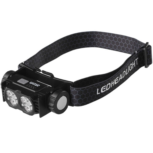 Linterna frontal negra de 400 lm, recargable, resistente al agua IPX4