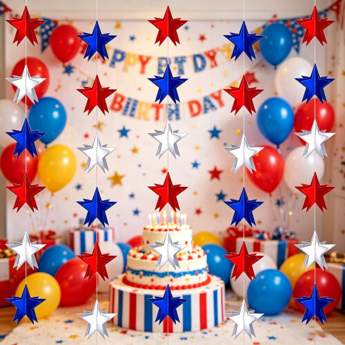 Five Colorful Star Patterned Paper Streamers Garlands For 1