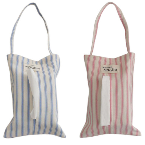 Practical Striped Cotton Hanging Tissue Pouch Ideal For-Blue 1