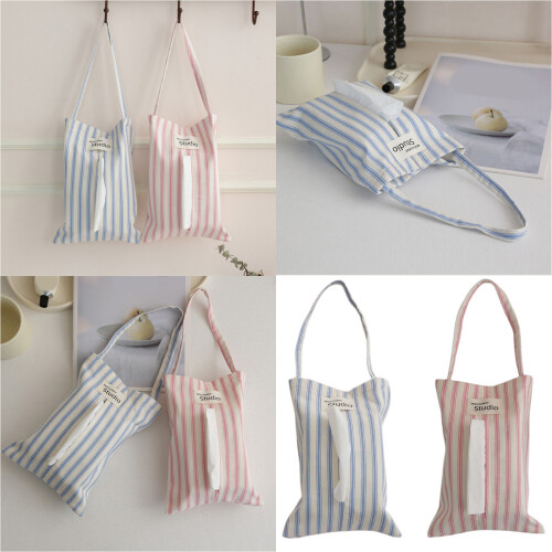 Practical Striped Cotton Hanging Tissue Pouch Ideal For-Blue 2