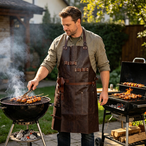 Traditional Brown PU Apron For Cooking Cleaning And Kitchen 1