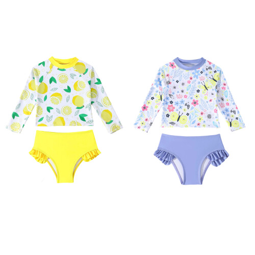 Ensemble de maillot de bain Rashguard à manches longues-Jaune 5T 2