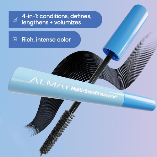 Almay Multi-Benefit Mascara, Volumizing + Lengthening, Hypoallergenic, (501 Blackest Black) 1