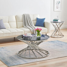 Coffee Table and Side Table Set Silver Living Room
