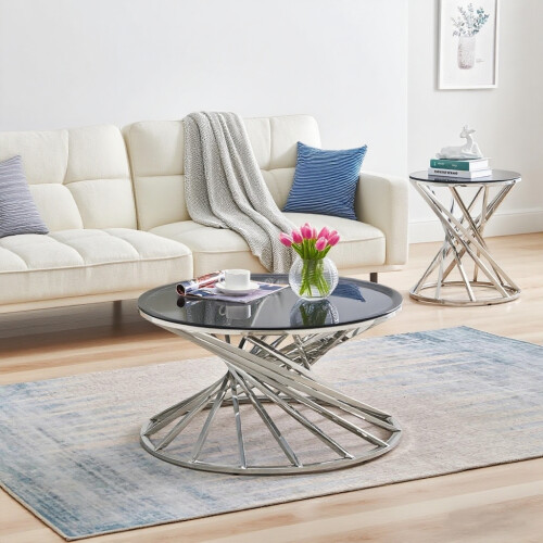 AINPECCA Coffee Table and Side Table Set Silver Living Room