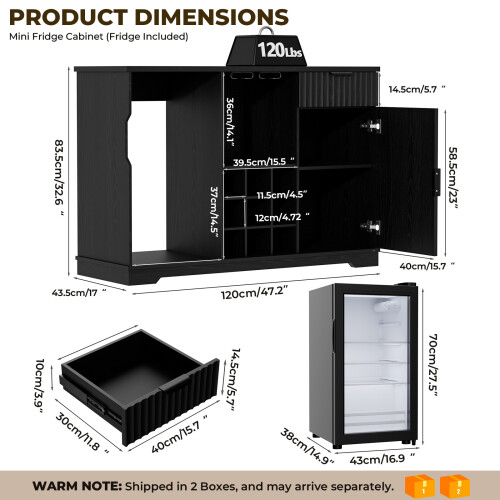 Fluted Wine Bar Cabinet Fridge (Fridge Included)