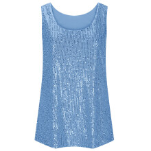 Sequins Crewneck Tank Tops Summer Sparkles Glitter-light blue S