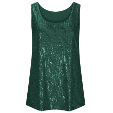 Sequins Tops For Women Crewneck Sparkles Shimmer-dark green L