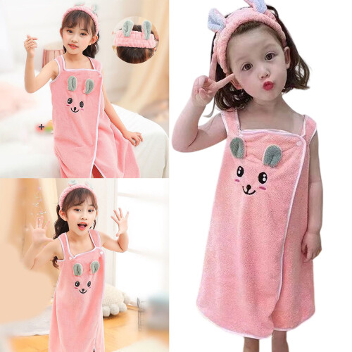 Children Bathrobe Towel Set Includes Headband Quick Drying-1 1 2