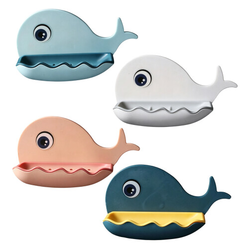 Plastic Whale Soap Dish For Bathroom Wall-light blue white 1