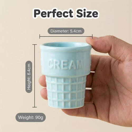 Ice Cream Ceramic Bowl Waffle Cup Sundae Dessert Container-Blue 1