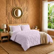(Double, Blush Pink) 3PC Pintuck Duvet Cover-Luxury Microfiber Duvet Cover with Pillowcases