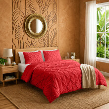 (Double, Red) 3PC Pintuck Duvet Cover-Luxury Microfiber Duvet Cover with Pillowcases