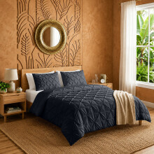 (Double, Black) 3PC Pintuck Duvet Cover-Luxury Microfiber Duvet Cover with Pillowcases
