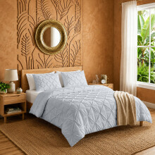 (Single, Silver) 3PC Pintuck Duvet Cover-Luxury Microfiber Duvet Cover with Pillowcases