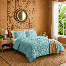 (Super King, Sage Green) 3PC Pintuck Duvet Cover-Luxury Microfiber Duvet Cover with Pillowcases