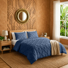 (Super King, Navy Blue) 3PC Pintuck Duvet Cover-Luxury Microfiber Duvet Cover with Pillowcases