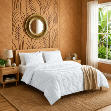 (King, White) 3PC Pintuck Duvet Cover-Luxury Microfiber Duvet Cover with Pillowcases
