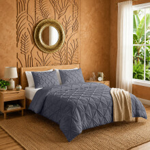 (King, Grey) 3PC Pintuck Duvet Cover-Luxury Microfiber Duvet Cover with Pillowcases